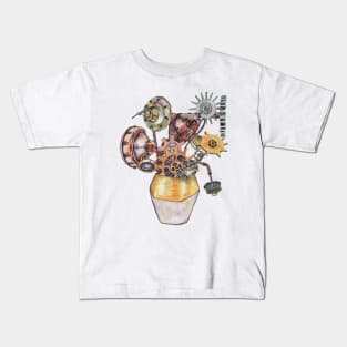 Steampunk vintage style Van Gogh Sunflowers Kids T-Shirt